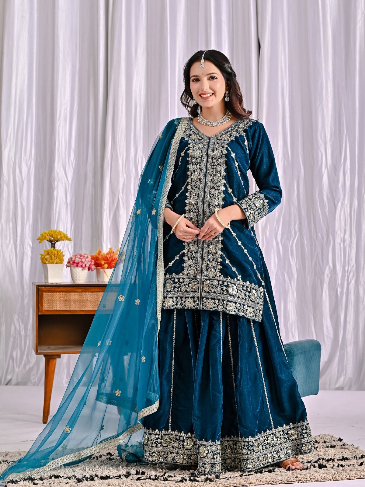 Navy Blue Viscous Velvet Embroidery Work Salwar Suit | Jump Suits, Salwar suit, Casual Suits, Creative suits, Designer Suits, Palazzo Suits, Party Wear Suits, Patiala Suits, Straight Suits
