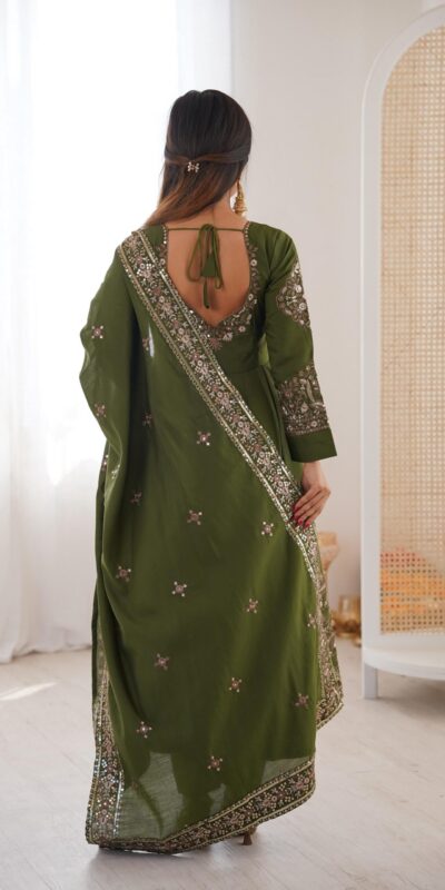 Nice Mehendi Roman Silk Embroidery Work Gown | Gowns, Bollywood Gowns, Creative Gowns, Designer Gowns, Embroidered Gowns, Party Wear Gowns
