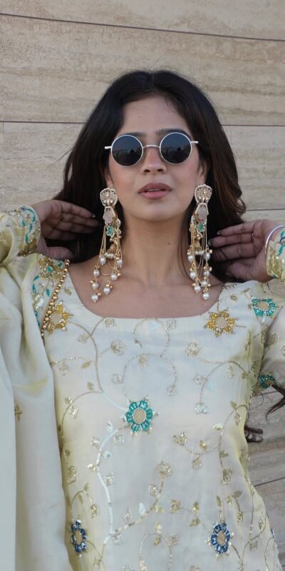 Off White Chinnon Embroidery Work Salwar Suit | Jump Suits, Salwar suit, Casual Suits, Creative suits, Designer Suits, Palazzo Suits, Party Wear Suits, Patiala Suits, Straight Suits