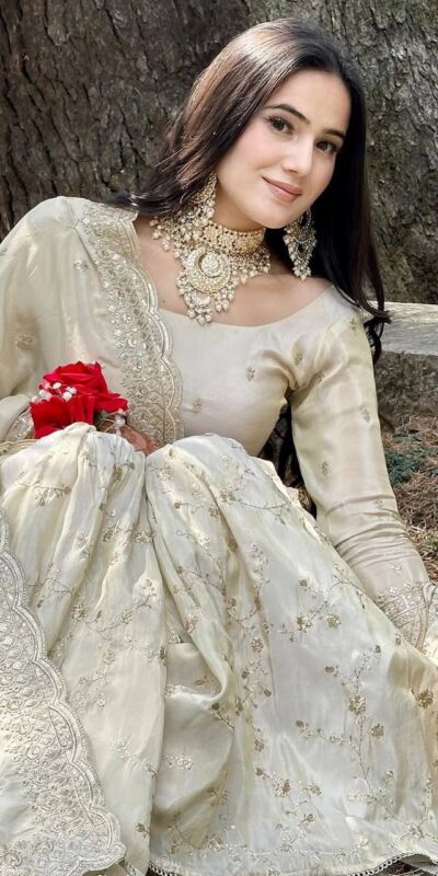 Off White Chinnon Silk With Embroider Salwar Suit | Jump Suits, Tops & Bottoms, Track Suits, Salwar suit, Casual Suits, Creative suits, Designer Suits, Palazzo Suits, Party Wear Suits, Patiala Suits, Straight Suits, Trendy Wear