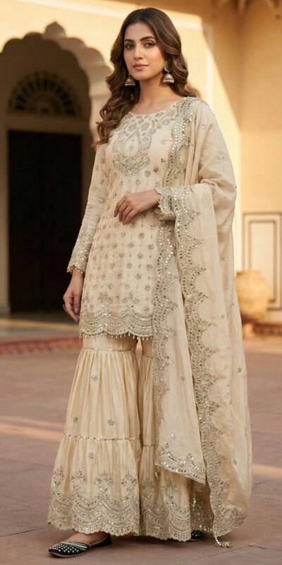 Off White Chinon Silk Sequence Work Salwar Suit | Jump Suits, Salwar suit, Casual Suits, Creative suits, Designer Suits, Palazzo Suits, Party Wear Suits, Patiala Suits, Straight Suits