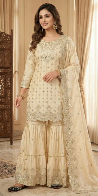 Off White Chinon Silk Sequence Work Salwar Suit | Jump Suits, Salwar suit, Casual Suits, Creative suits, Designer Suits, Palazzo Suits, Party Wear Suits, Patiala Suits, Straight Suits