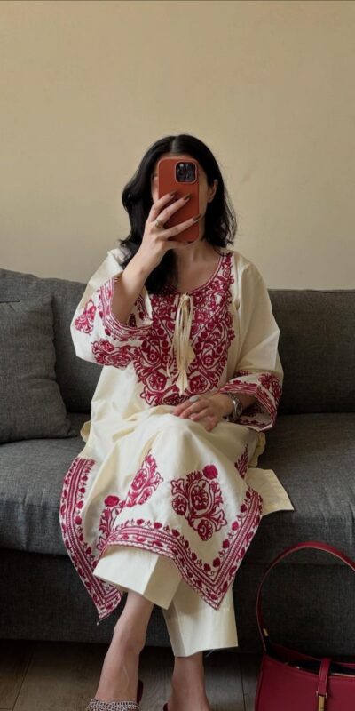 Off White Roman Embroidery Salwar Suit | Jump Suits, Salwar suit, Casual Suits, Creative suits, Designer Suits, Palazzo Suits, Party Wear Suits, Patiala Suits, Straight Suits
