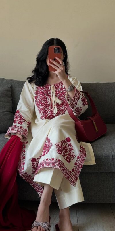 Off White Roman Embroidery Salwar Suit | Jump Suits, Salwar suit, Casual Suits, Creative suits, Designer Suits, Palazzo Suits, Party Wear Suits, Patiala Suits, Straight Suits