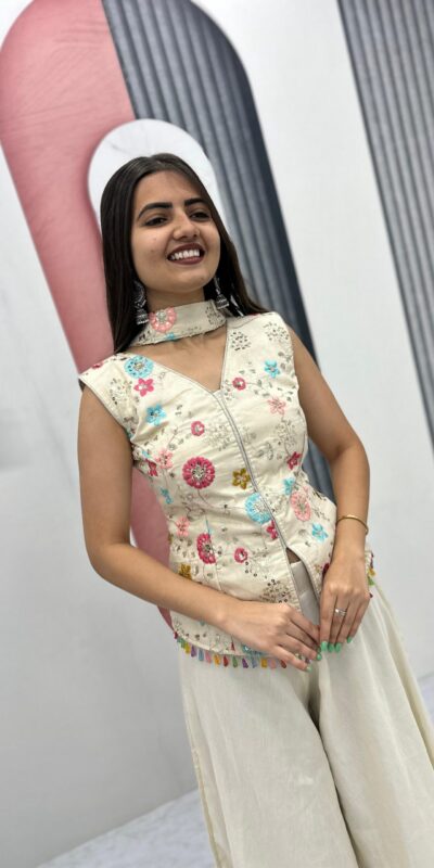 Off White Tissue Simmer Embroidery Work Salwar Suit | Jump Suits, Salwar suit, Casual Suits, Creative suits, Designer Suits, Palazzo Suits, Party Wear Suits, Patiala Suits, Straight Suits
