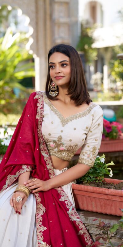 Off White Vichitra Silk Sequins Work Lehenga Choli | Lehenga, Bollywood Lehenga, Creative Lehenga, Designer Lehenga, Embroidered Lehenga, Party Wear Lehenga