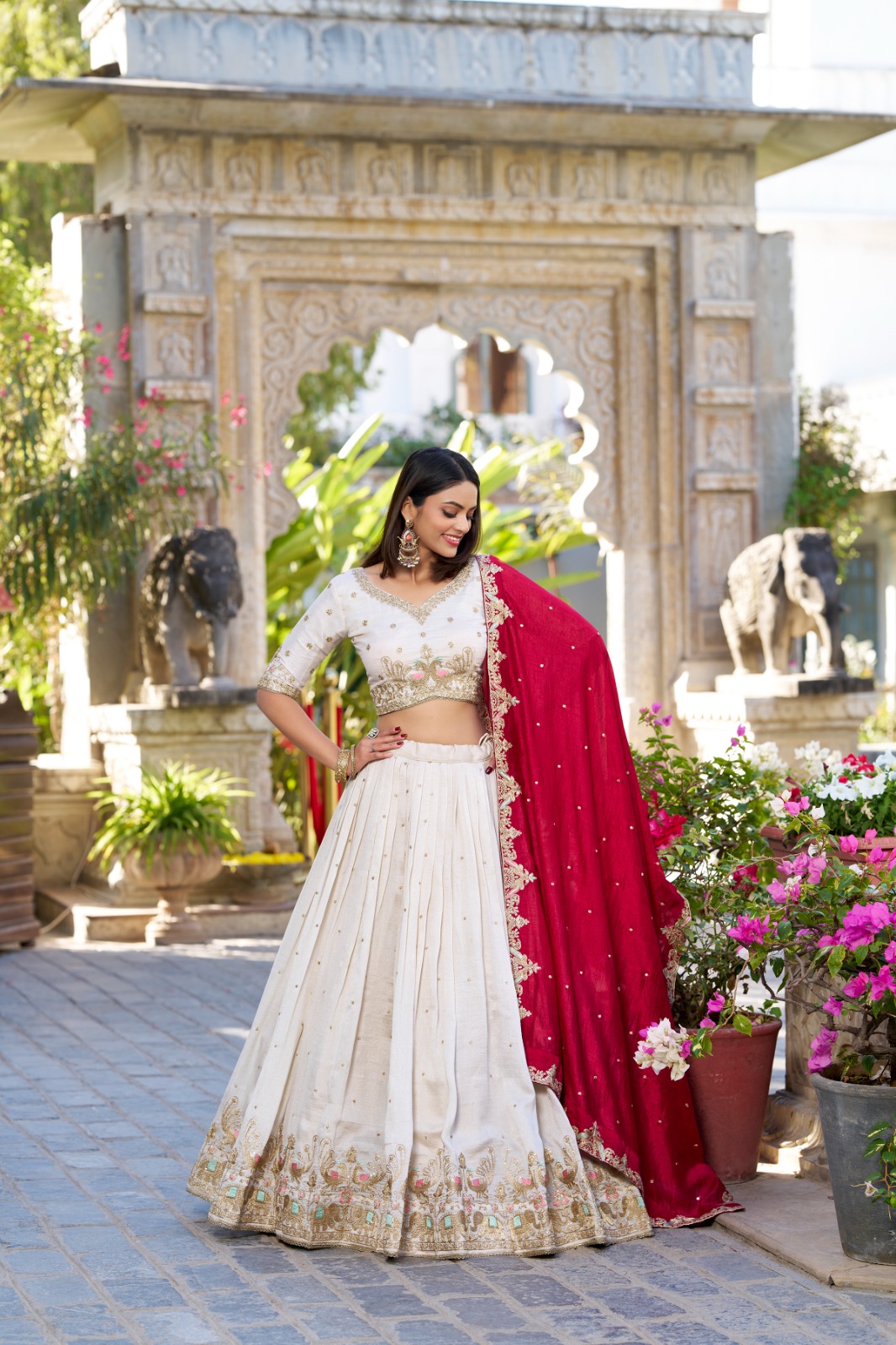 Off White Vichitra Silk Sequins Work Lehenga Choli | Lehenga, Bollywood Lehenga, Creative Lehenga, Designer Lehenga, Embroidered Lehenga, Party Wear Lehenga