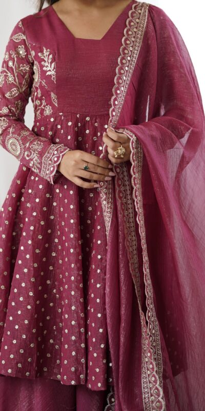 Onion Crunchy Silk Embroidery Work Salwar Suit | Jump Suits, Salwar suit, Casual Suits, Creative suits, Designer Suits, Palazzo Suits, Party Wear Suits, Patiala Suits, Straight Suits