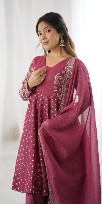 Onion Crunchy Silk Embroidery Work Salwar Suit | Jump Suits, Salwar suit, Casual Suits, Creative suits, Designer Suits, Palazzo Suits, Party Wear Suits, Patiala Suits, Straight Suits