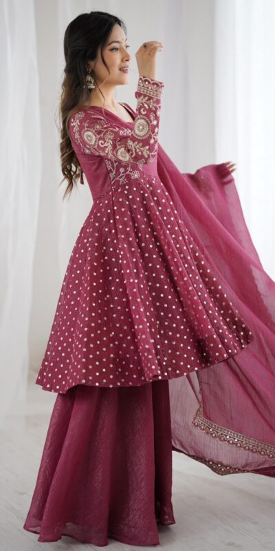Onion Crunchy Silk Embroidery Work Salwar Suit | Jump Suits, Salwar suit, Casual Suits, Creative suits, Designer Suits, Palazzo Suits, Party Wear Suits, Patiala Suits, Straight Suits