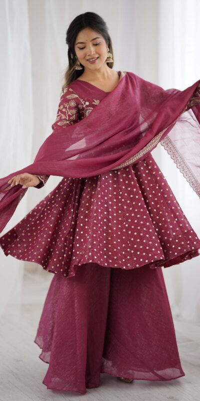 Onion Crunchy Silk Embroidery Work Salwar Suit | Jump Suits, Salwar suit, Casual Suits, Creative suits, Designer Suits, Palazzo Suits, Party Wear Suits, Patiala Suits, Straight Suits
