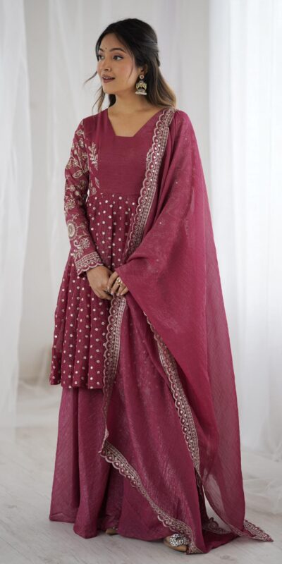 Onion Crunchy Silk Embroidery Work Salwar Suit | Jump Suits, Salwar suit, Casual Suits, Creative suits, Designer Suits, Palazzo Suits, Party Wear Suits, Patiala Suits, Straight Suits