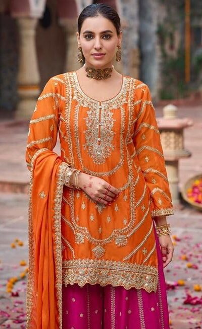 Orange Chinon Silk Lace Work Salwar Suit | Jump Suits, Salwar suit, Casual Suits, Creative suits, Designer Suits, Palazzo Suits, Party Wear Suits, Patiala Suits, Straight Suits