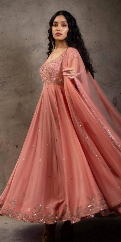 Orange Embroider Sequins Work Gown | Gowns, Bollywood Gowns, Creative Gowns, Designer Gowns, Embroidered Gowns, Party Wear Gowns, Straight Suits