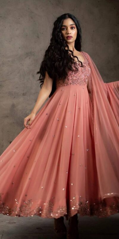 Orange Embroider Sequins Work Gown | Gowns, Bollywood Gowns, Creative Gowns, Designer Gowns, Embroidered Gowns, Party Wear Gowns, Straight Suits