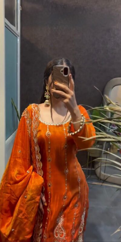 Orange Fendy Silk Thread Work Salwar Suit | Jump Suits, Salwar suit, Casual Suits, Creative suits, Designer Suits, Palazzo Suits, Party Wear Suits, Patiala Suits, Straight Suits
