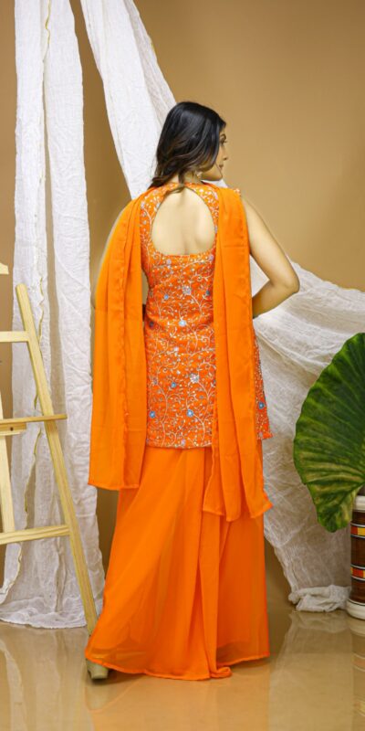 Orange Georgette Embroidery Work Salwar Suit | Jump Suits, Salwar suit, Casual Suits, Creative suits, Designer Suits, Palazzo Suits, Party Wear Suits, Patiala Suits, Straight Suits