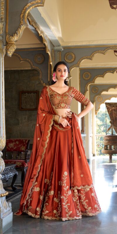 Orange Rangoli Silk Sequins Work Lehenga Choli | Lehenga, Bollywood Lehenga, Creative Lehenga, Designer Lehenga, Embroidered Lehenga, Party Wear Lehenga
