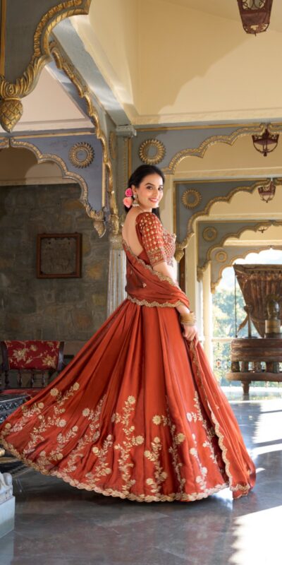 Orange Rangoli Silk Sequins Work Lehenga Choli | Lehenga, Bollywood Lehenga, Creative Lehenga, Designer Lehenga, Embroidered Lehenga, Party Wear Lehenga