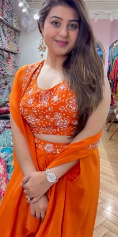 Orange Satin Silk Thread With Sequence Dhoti Suit | Jump Suits, Salwar suit, Casual Suits, Creative suits, Designer Suits, Palazzo Suits, Party Wear Suits, Patiala Suits, Straight Suits