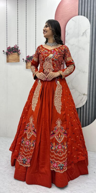 Orange Vichitra Sequence Work Lehenga Choli | Lehenga, Bollywood Lehenga, Creative Lehenga, Designer Lehenga, Embroidered Lehenga, Party Wear Lehenga