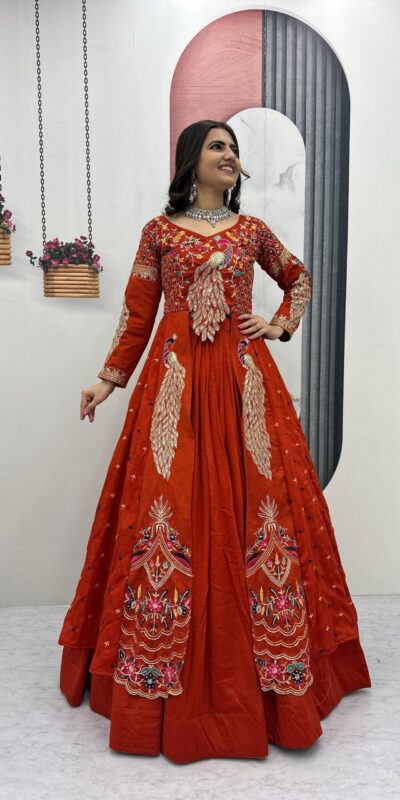 Orange Vichitra Sequence Work Lehenga Choli | Lehenga, Bollywood Lehenga, Creative Lehenga, Designer Lehenga, Embroidered Lehenga, Party Wear Lehenga