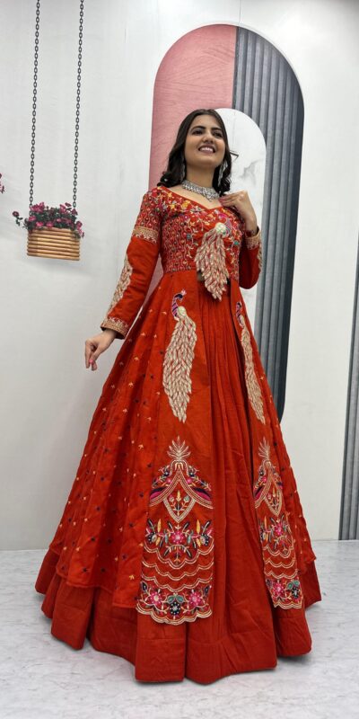 Orange Vichitra Sequence Work Lehenga Choli | Lehenga, Bollywood Lehenga, Creative Lehenga, Designer Lehenga, Embroidered Lehenga, Party Wear Lehenga
