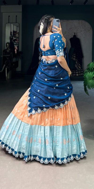 Orange Zari Kota Thread Lehenga Choli | Lehenga, Bollywood Lehenga, Creative Lehenga, Designer Lehenga, Embroidered Lehenga, Party Wear Lehenga