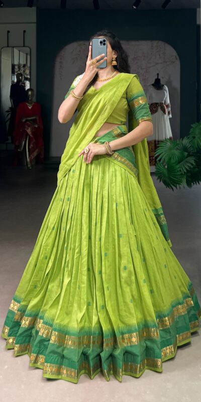 Parrot Green Pure Chanderi Zari Work Lehenga Choli | Lehenga, Bollywood Lehenga, Creative Lehenga, Designer Lehenga, Embroidered Lehenga, Party Wear Lehenga
