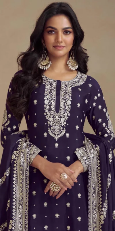 Peaceful Navy Blue Chinon Silk Embroider Work Salwar Suit | Jump Suits, Salwar suit, Casual Suits, Creative suits, Designer Suits, Palazzo Suits, Party Wear Suits, Patiala Suits, Straight Suits