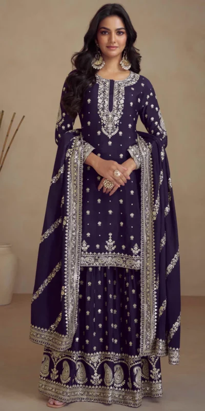 Peaceful Navy Blue Chinon Silk Embroider Work Salwar Suit | Jump Suits, Salwar suit, Casual Suits, Creative suits, Designer Suits, Palazzo Suits, Party Wear Suits, Patiala Suits, Straight Suits