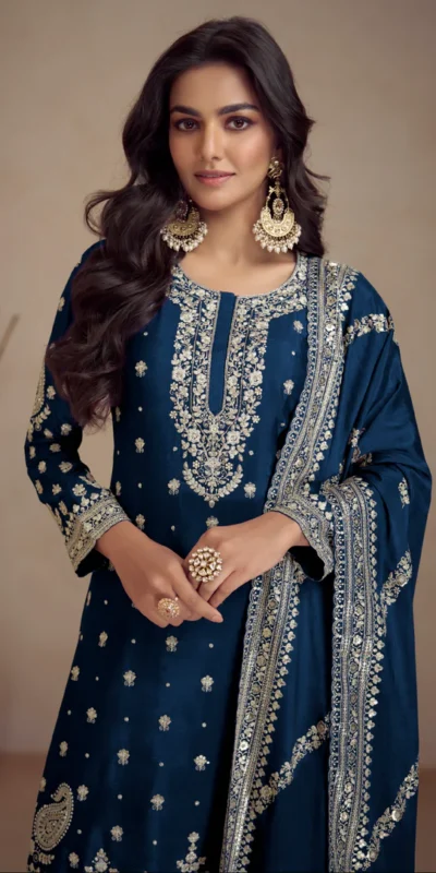 Peaceful Teal Chinon Silk Embroider Work Salwar Suit | Jump Suits, Salwar suit, Casual Suits, Creative suits, Designer Suits, Palazzo Suits, Party Wear Suits, Patiala Suits, Straight Suits