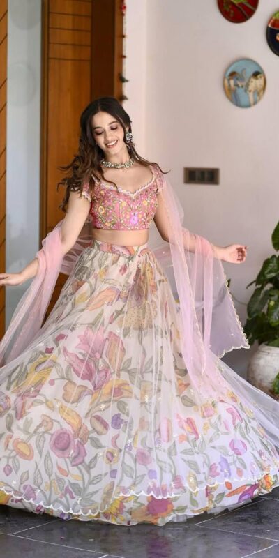 Peach Chinon Silk Embroidery Work Lehenga Choli | Lehenga, Bollywood Lehenga, Creative Lehenga, Designer Lehenga, Embroidered Lehenga, Party Wear Lehenga