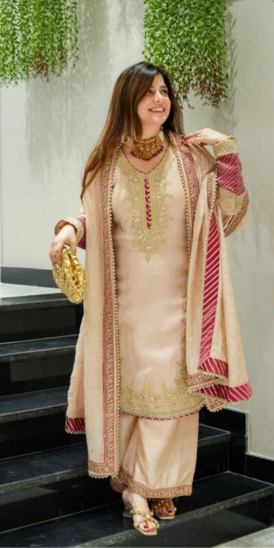 Peach Chinon Silk Embroidery Work Salwar Suit | Jump Suits, Tops & Bottoms, Track Suits, Salwar suit, Casual Suits, Creative suits, Designer Suits, Palazzo Suits, Party Wear Suits, Patiala Suits, Straight Suits, Trendy Wear