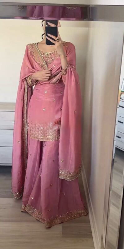 Peach Chinon Silk Sequence Work Salwar Suit | Jump Suits, Salwar suit, Casual Suits, Creative suits, Designer Suits, Palazzo Suits, Party Wear Suits, Patiala Suits, Straight Suits