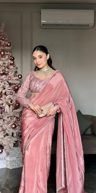 Peach Crepe Silk With Kody Lace Work Saree | Sarees, Bollywood Sarees, Creative Sarees, Designer Sarees, Embroidered Sarees, Ethnic Saree, Modern Digital sarees, Party Wear Sarees