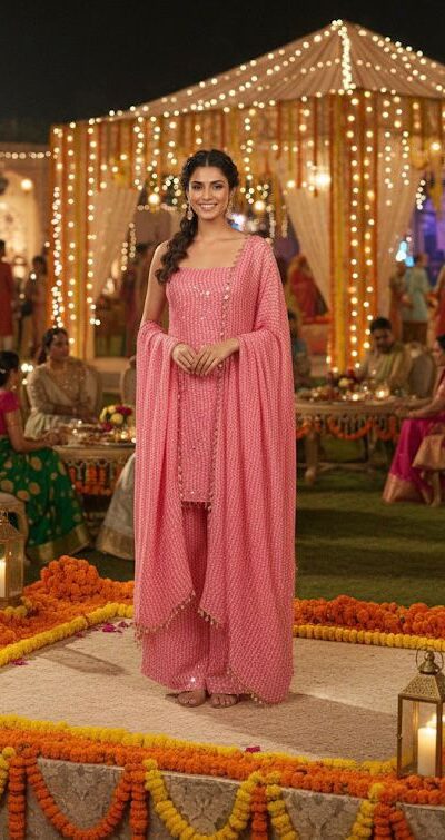 Peach Faux Georgette Sequins Mirror Work Salwar Suit | Jump Suits, Tops & Bottoms, Track Suits, Salwar suit, Casual Suits, Creative suits, Designer Suits, Palazzo Suits, Party Wear Suits, Patiala Suits, Straight Suits, Trendy Wear