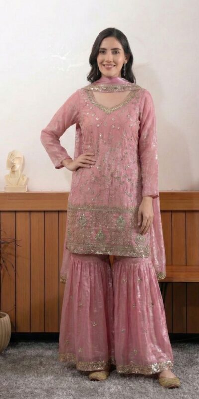 Peach Fendy Embroidery Bead Work Salwar Suit | Jump Suits, Salwar suit, Casual Suits, Creative suits, Designer Suits, Palazzo Suits, Party Wear Suits, Patiala Suits, Straight Suits