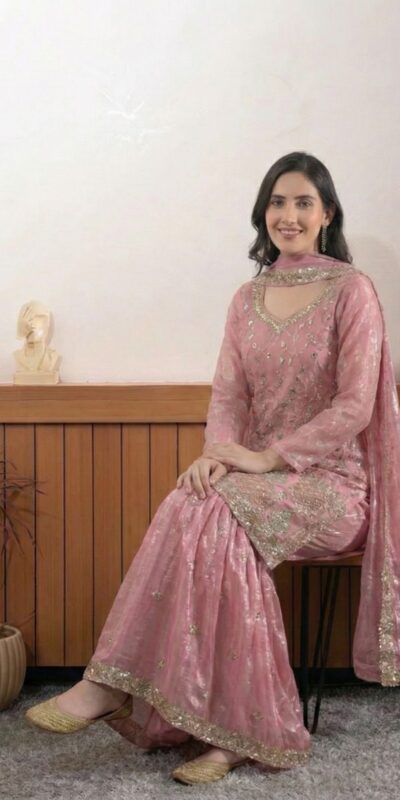 Peach Fendy Embroidery Bead Work Salwar Suit | Jump Suits, Salwar suit, Casual Suits, Creative suits, Designer Suits, Palazzo Suits, Party Wear Suits, Patiala Suits, Straight Suits