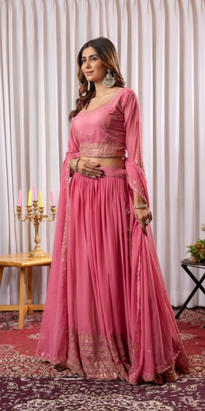 Peach fox Georgette Embroidery Work Lehenga Choli | Lehenga, Bollywood Lehenga, Creative Lehenga, Designer Lehenga, Embroidered Lehenga, Party Wear Lehenga