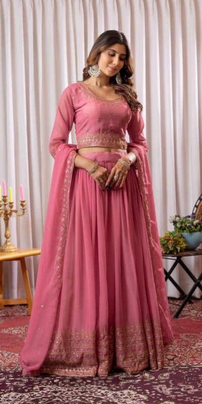 Peach fox Georgette Embroidery Work Lehenga Choli | Lehenga, Bollywood Lehenga, Creative Lehenga, Designer Lehenga, Embroidered Lehenga, Party Wear Lehenga