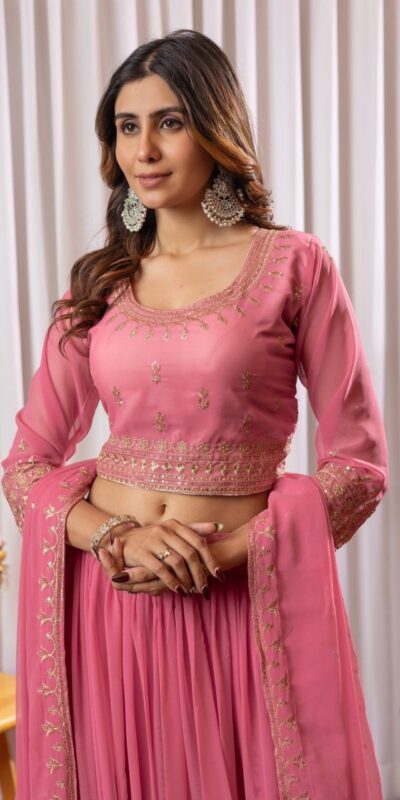 Peach fox Georgette Embroidery Work Lehenga Choli | Lehenga, Bollywood Lehenga, Creative Lehenga, Designer Lehenga, Embroidered Lehenga, Party Wear Lehenga