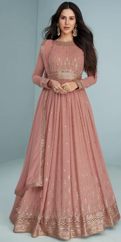 Peach Georgette Embroidery Work Salwar Suit | Jump Suits, Salwar suit, Casual Suits, Creative suits, Designer Suits, Palazzo Suits, Party Wear Suits, Patiala Suits, Straight Suits