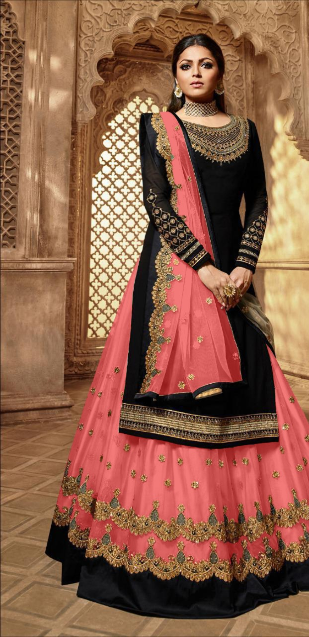 Peach Satin Georgette Stone Work Salwar Suit | Jump Suits, Salwar suit, Casual Suits, Creative suits, Designer Suits, Palazzo Suits, Party Wear Suits, Patiala Suits, Straight Suits