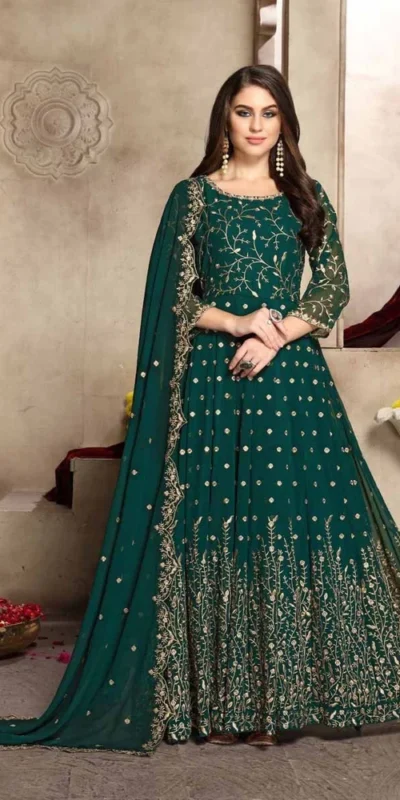 Peacock Green Georgette Multi Thread Zari Anarkali Suit | Anarkali Suits, Bollywood Anarkali, Creative-Anarkali, Designer Anarkali, Embroidered Anarkali, Party Wear Anarkali