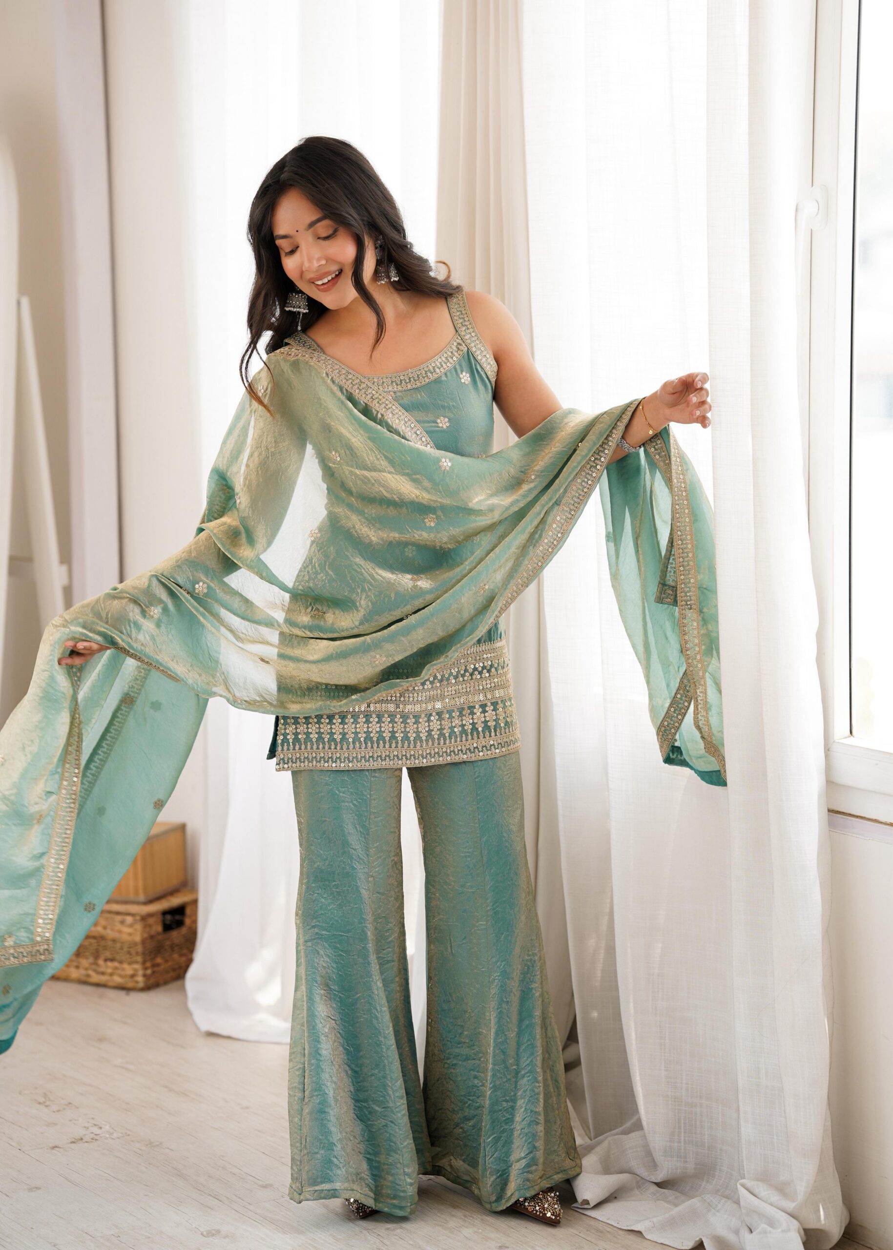 KB 302 Sea Green Fendy Silk Salwar Suit with Mirror Work & Embroidery Work. Best Price ₹2049. Delivery 4-6 Working Days. Shop now. | Jump Suits, Salwar suit, Casual Suits, Creative suits, Designer Suits, Palazzo Suits, Party Wear Suits, Patiala Suits, Straight Suits