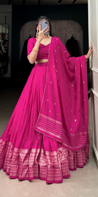 Pink Chanderi Plain With Zari Weaving Work Border Lehenga Choli | Lehenga, Bollywood Lehenga, Creative Lehenga, Designer Lehenga, Embroidered Lehenga, Party Wear Lehenga