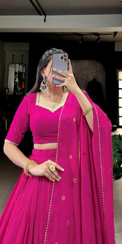 Pink Chanderi Plain With Zari Weaving Work Border Lehenga Choli | Lehenga, Bollywood Lehenga, Creative Lehenga, Designer Lehenga, Embroidered Lehenga, Party Wear Lehenga