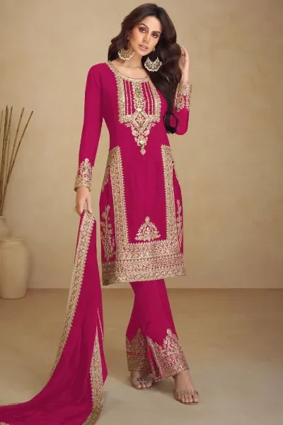 Pink Chinon Multi Embroidery Work Salwar Suit | Jump Suits, Tops & Bottoms, Track Suits, Salwar suit, Casual Suits, Creative suits, Designer Suits, Palazzo Suits, Party Wear Suits, Patiala Suits, Straight Suits, Trendy Wear