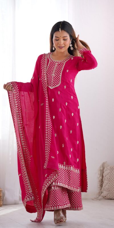 Pink Chinon Silk Embroidery Jari Work Salwar Suit | Jump Suits, Salwar suit, Casual Suits, Creative suits, Designer Suits, Palazzo Suits, Party Wear Suits, Patiala Suits, Straight Suits